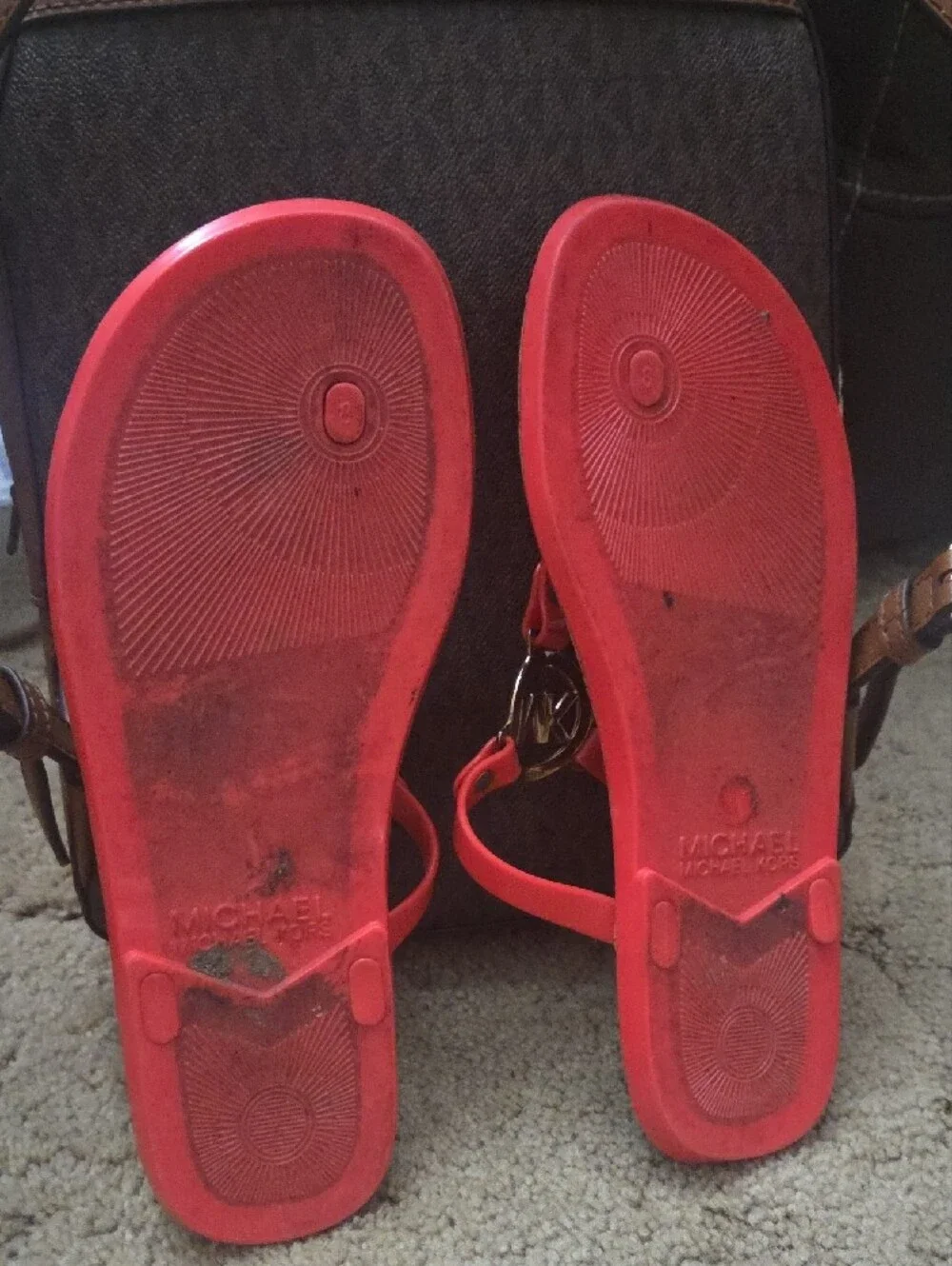 Michael Kors Red Logo Cork Thong Sandals